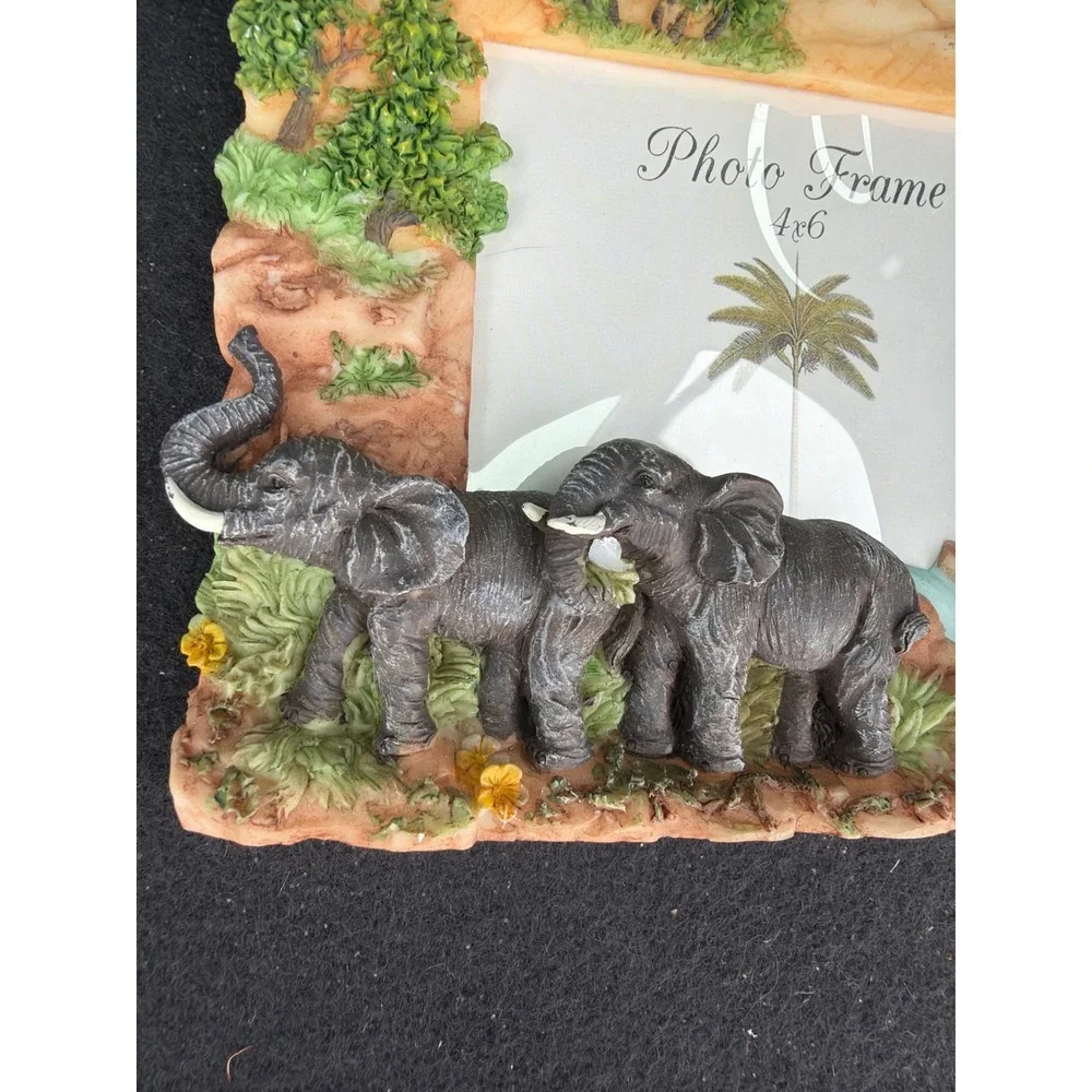 African Safari Elephant 3D Resin Photo Frame 4x6 Wildlife Savanna Decor